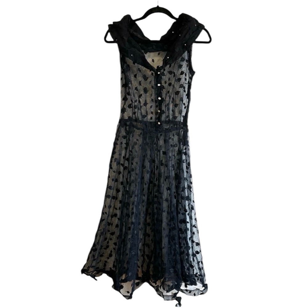 Vintage Womenโs Gothic Romantic Lace Overlay Sheer Dress